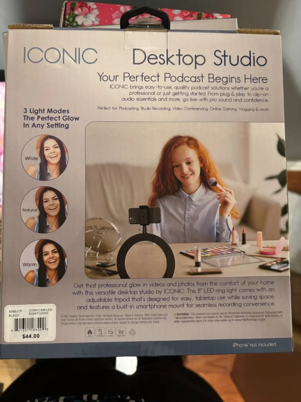 ICONIC 8” LED RingLight Desktop Tripod Stand with Phone Mount - New